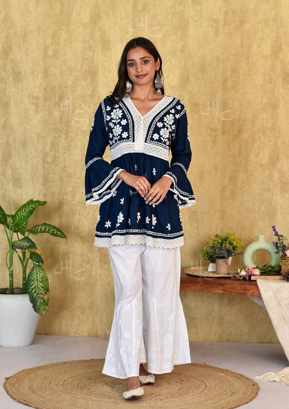 Lawahiz Chikankari Modal A-line Short Kurta