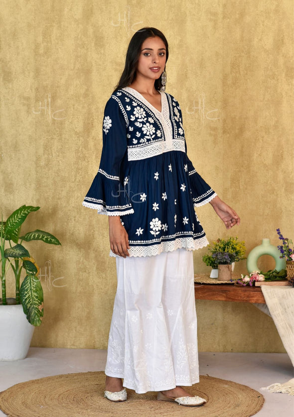 Lawahiz Chikankari Modal A-line Short Kurta