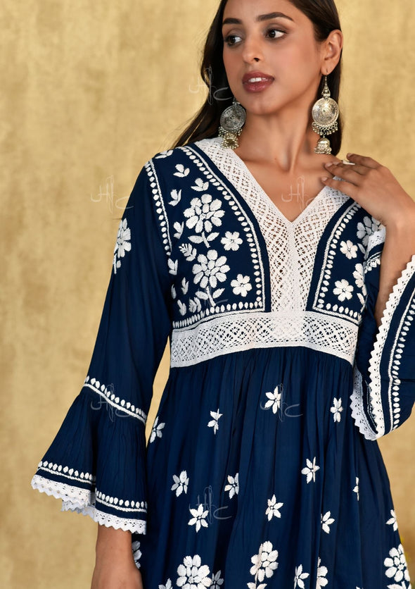 Lawahiz Chikankari Modal A-line Short Kurta