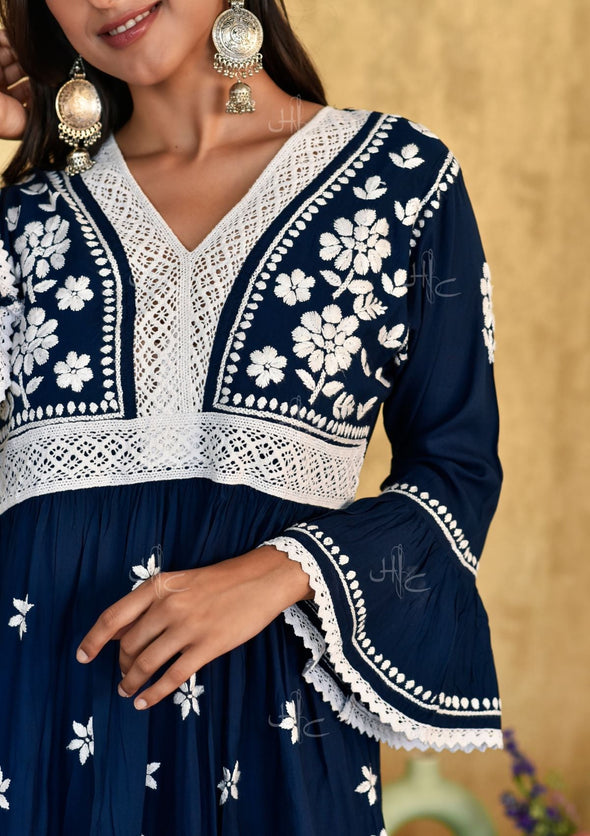 Lawahiz Chikankari Modal A-line Short Kurta