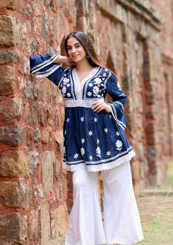 Lawahiz Chikankari Modal A-line Short Kurta