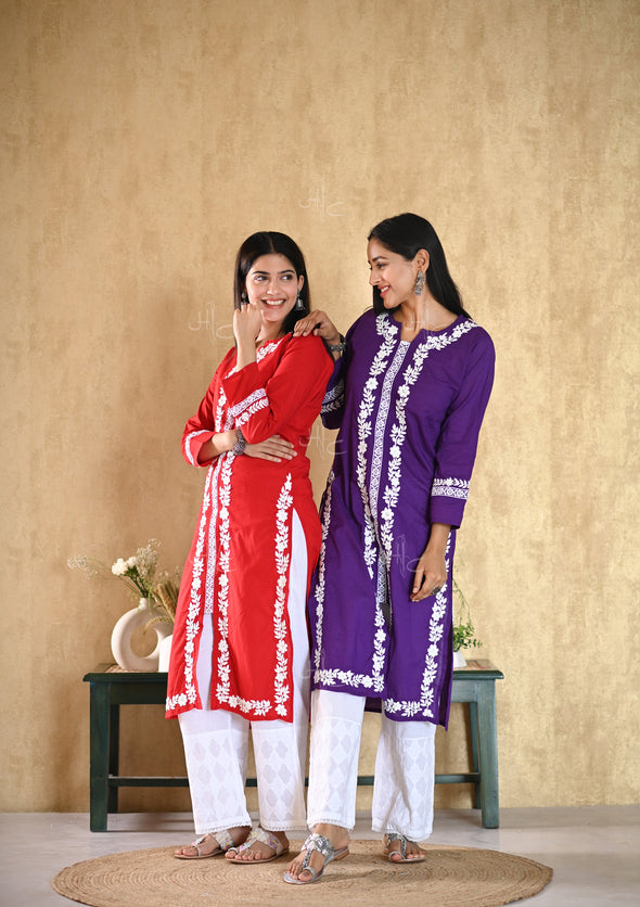 Nargis Chikankari Cotton Straight Kurta