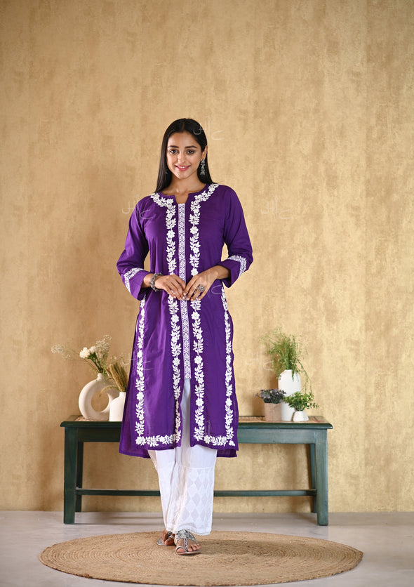 Nargis Chikankari Cotton Straight Kurta