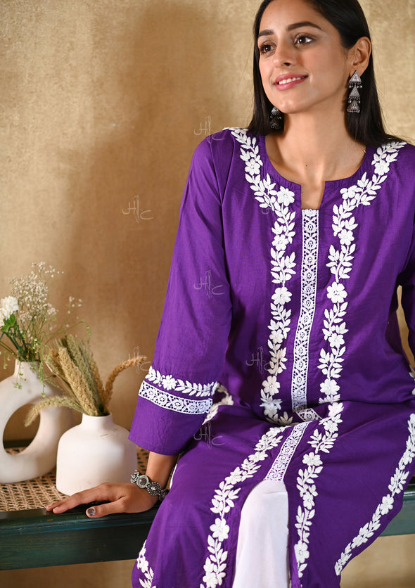 Nargis Chikankari Cotton Straight Kurta