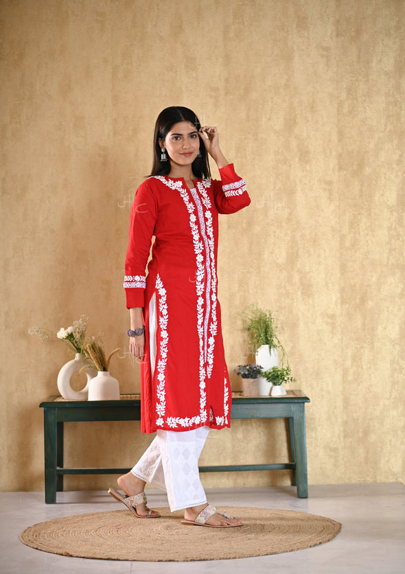 Nargis Chikankari Cotton Straight Kurta