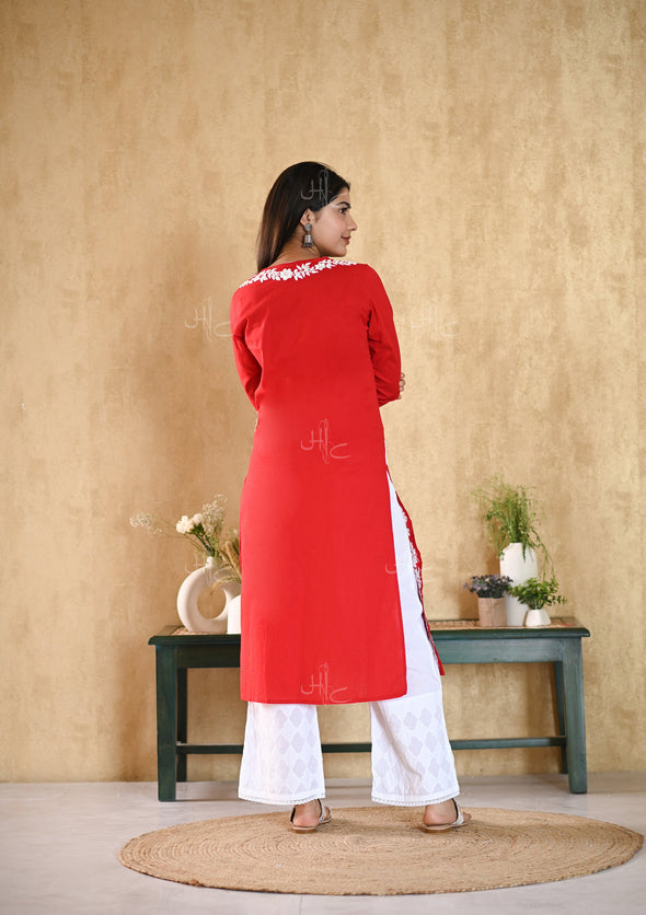 Nargis Chikankari Cotton Straight Kurta
