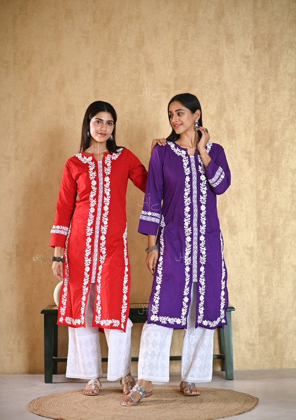 Nargis Chikankari Cotton Straight Kurta
