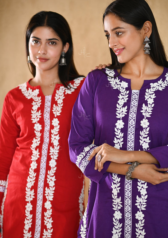 Nargis Chikankari Cotton Straight Kurta