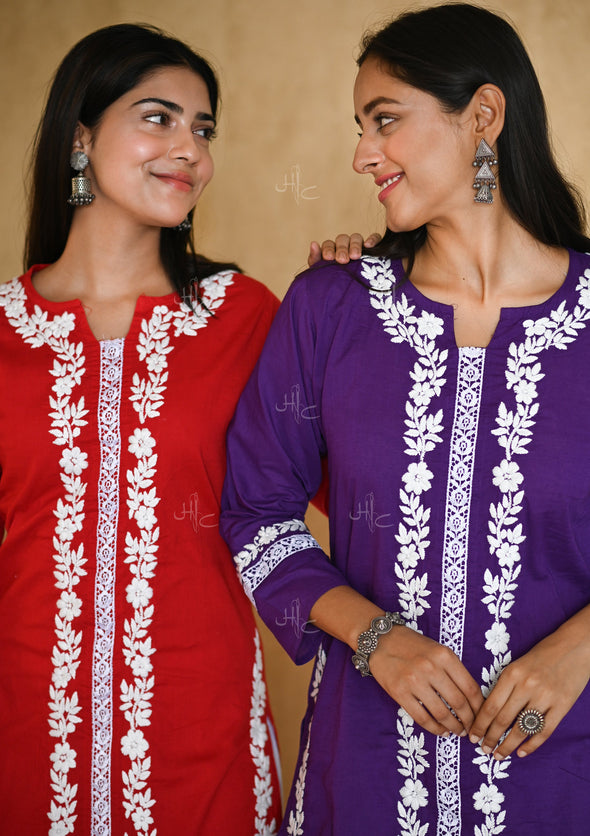 Nargis Chikankari Cotton Straight Kurta