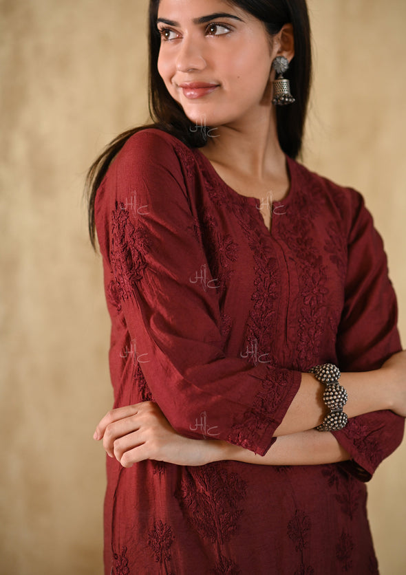 Sama Chikankari Chanderi Straight Kurta