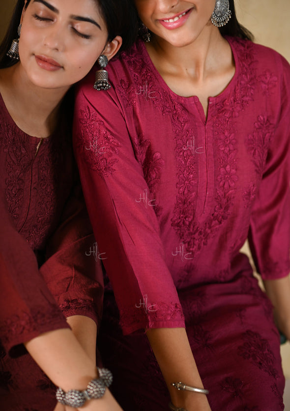 Sama Chikankari Chanderi Straight Kurta