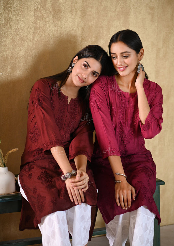 Sama Chikankari Chanderi Straight Kurta