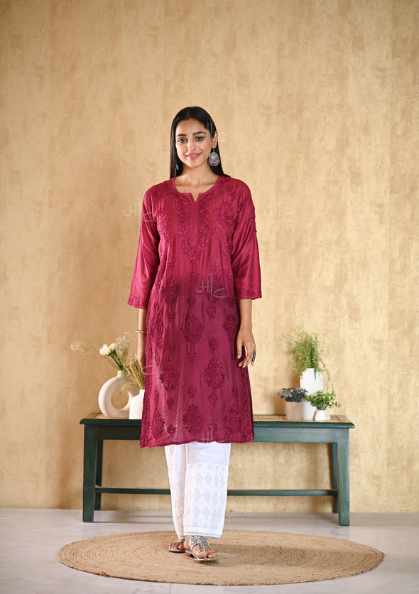 Sama Chikankari Chanderi Straight Kurta