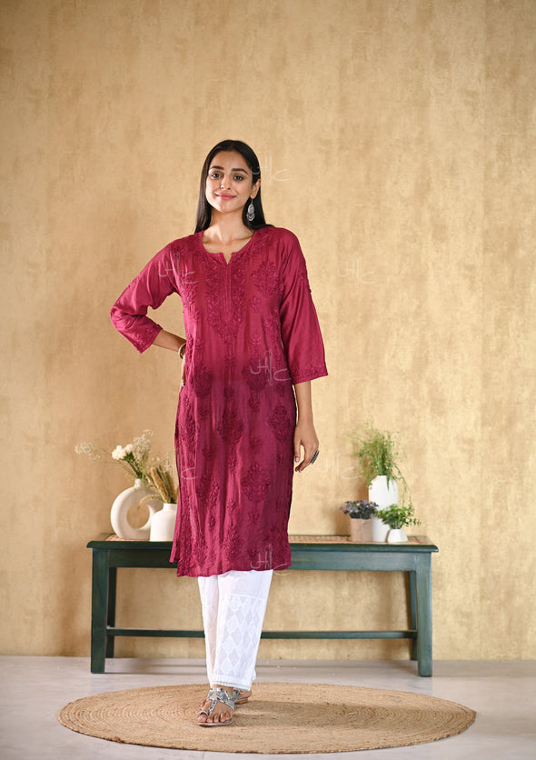 Sama Chikankari Chanderi Straight Kurta