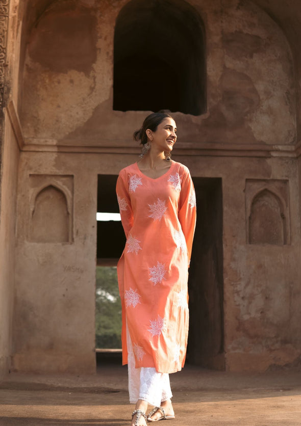 Adib Chikankari Cotton Straight Kurta