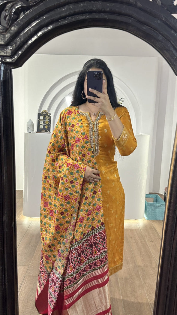 Yellow Kurti With Yellow Gajji Silk Dupatta