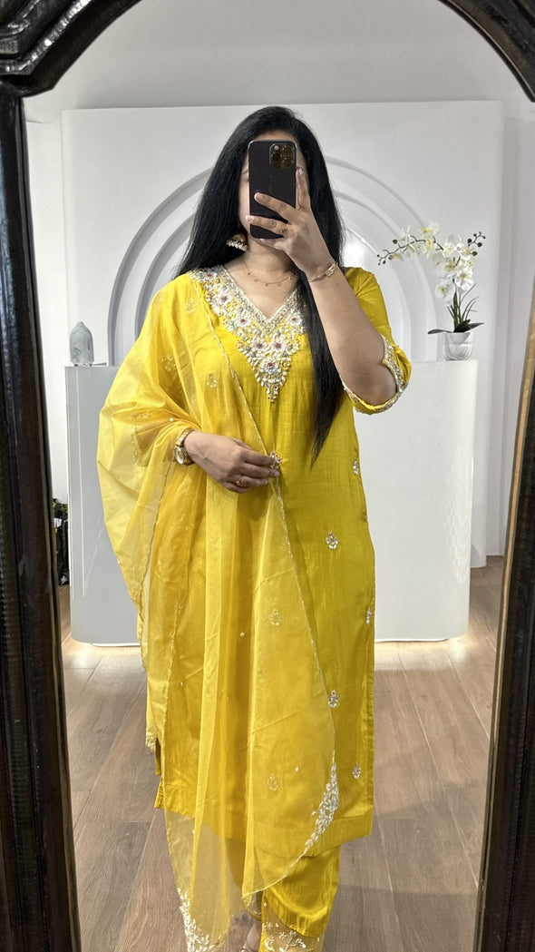 Yellow V Neck Kurti