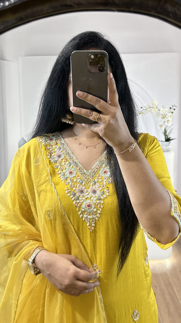 Yellow V Neck Kurti