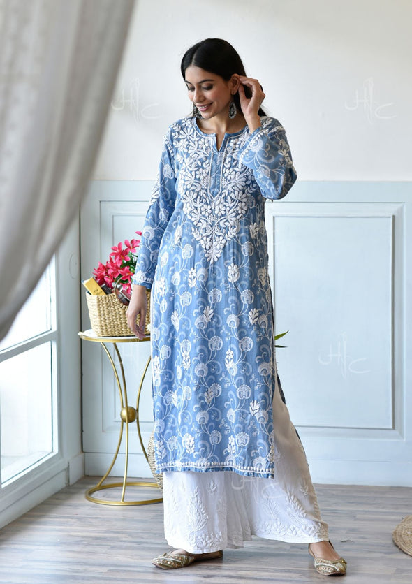 Taima Chikankari Mulmul Straight Kurta