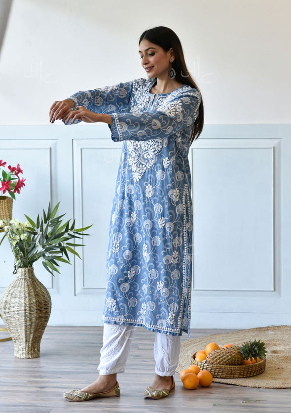 Taima Chikankari Mulmul Straight Kurta