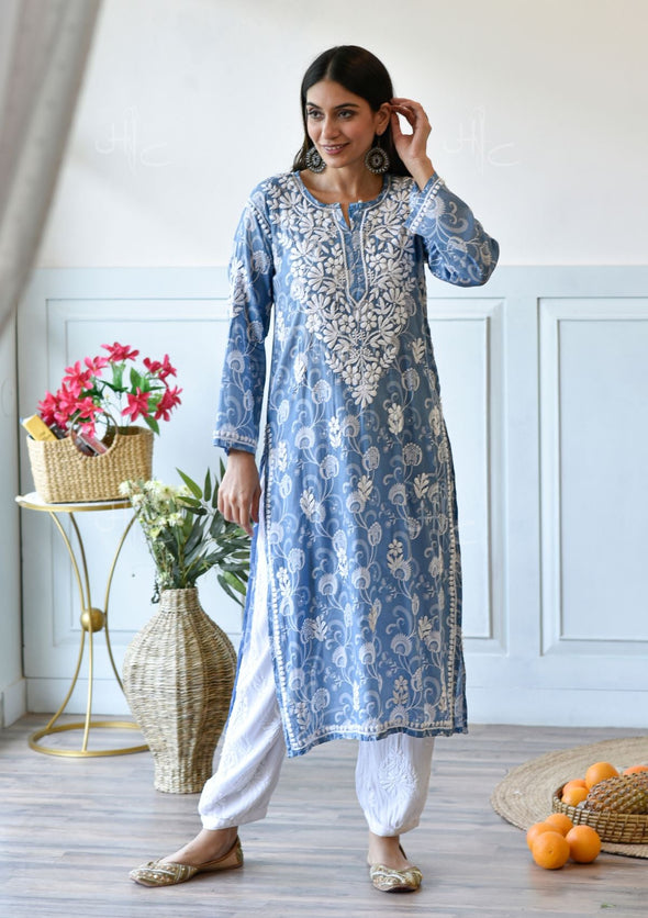 Taima Chikankari Mulmul Straight Kurta