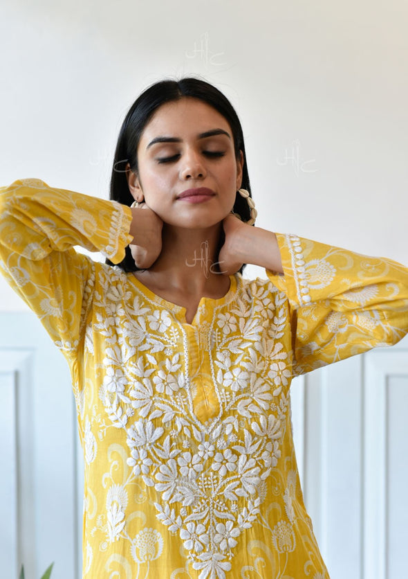Taima Chikankari Mulmul Straight Kurta