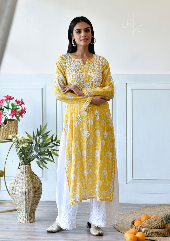 Taima Chikankari Mulmul Straight Kurta