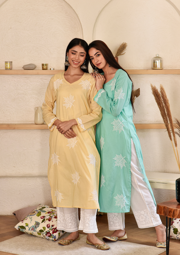 Adib Chikankari Cotton Straight Kurta