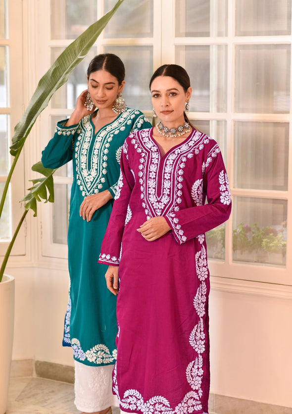 Akilah Chikankari Cotton Straight Kurta