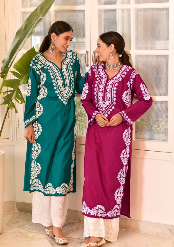 Akilah Chikankari Cotton Straight Kurta