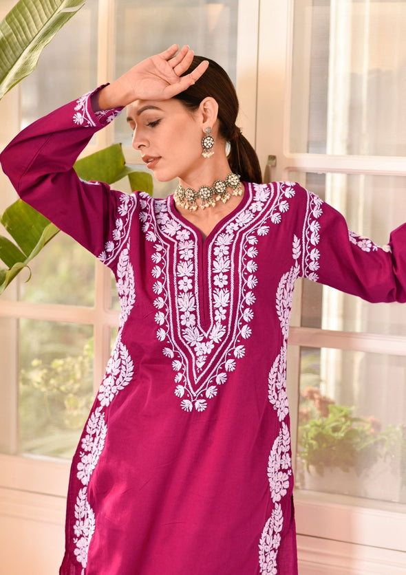 Akilah Chikankari Cotton Straight Kurta