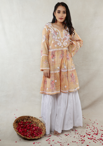 Eliza Chikankari Mulmul Anarkali Short Kurta