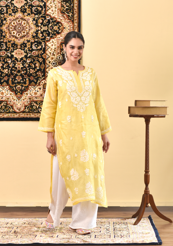 Faza Chikankari Silk Straight Kurta