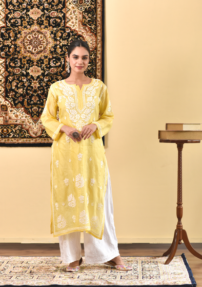 Faza Chikankari Silk Straight Kurta