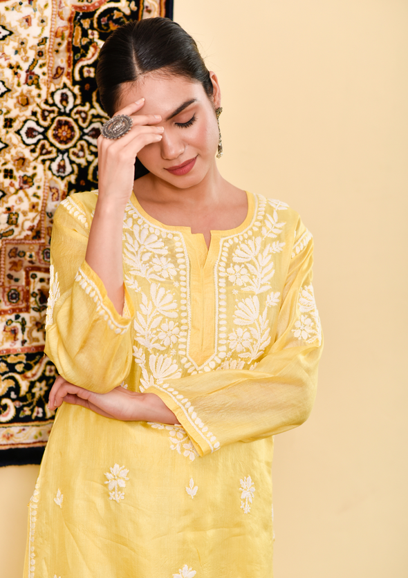 Faza Chikankari Silk Straight Kurta