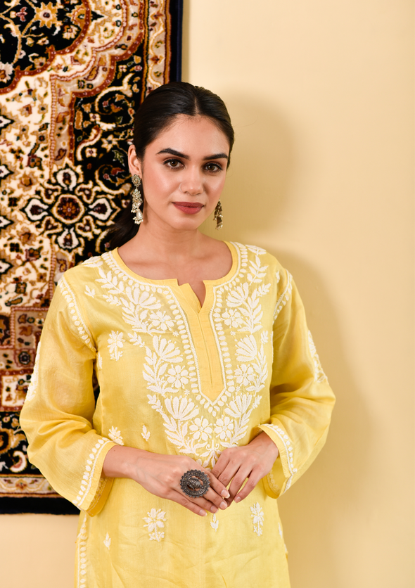 Faza Chikankari Silk Straight Kurta