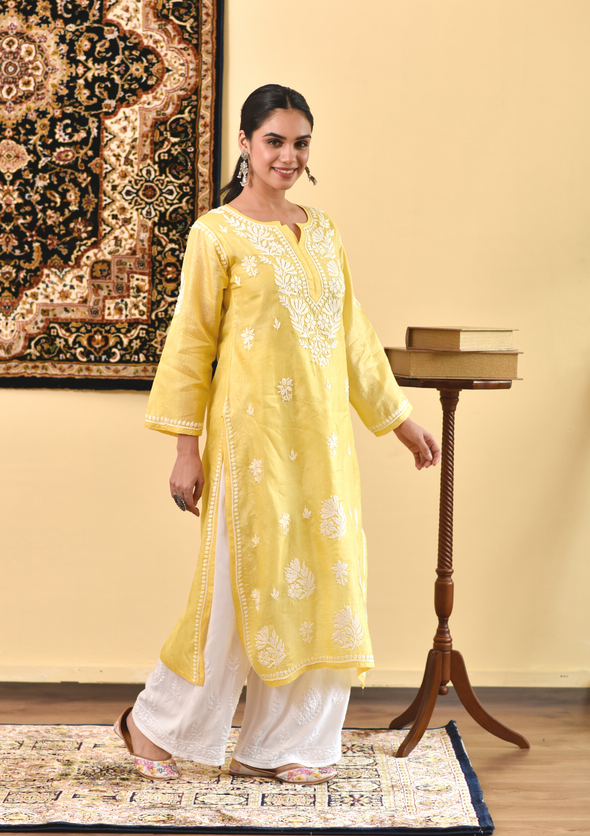 Faza Chikankari Silk Straight Kurta