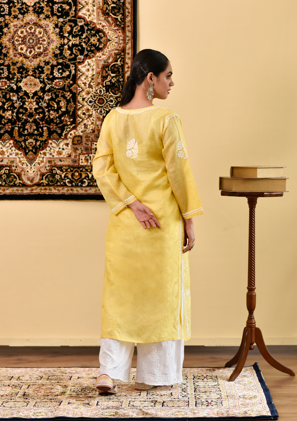 Faza Chikankari Silk Straight Kurta