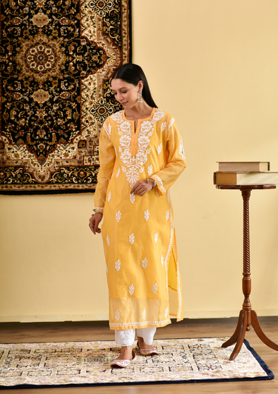 Ikram Chikankari Chanderi Straight Kurta