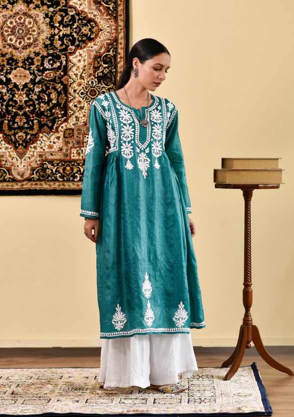 Janan Chikankari Silk A-Line Gown