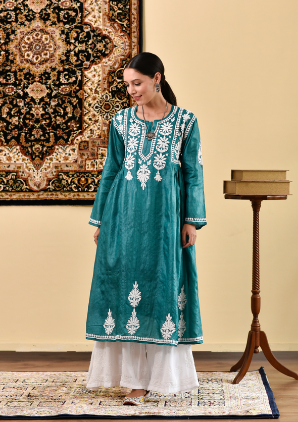 Janan Chikankari Silk A-Line Gown