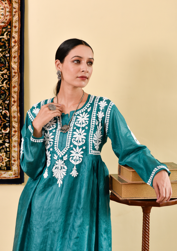 Janan Chikankari Silk A-Line Gown