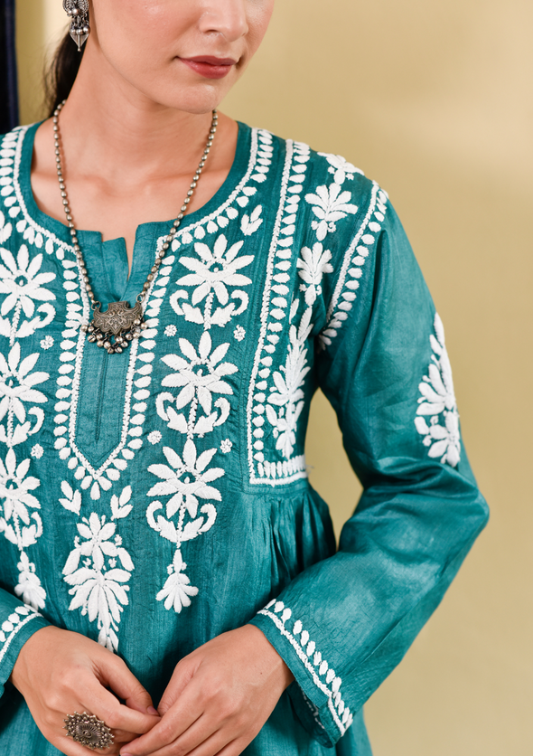 Janan Chikankari Silk A-Line Gown