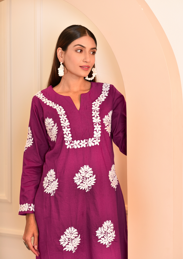 Kinza Chikankari Cotton Straight Kurta