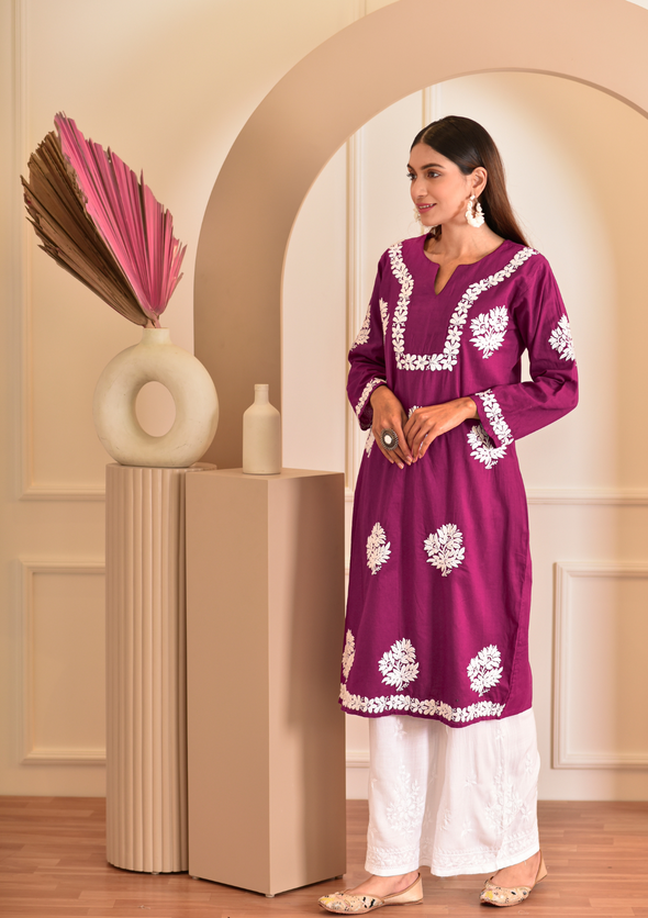 Kinza Chikankari Cotton Straight Kurta