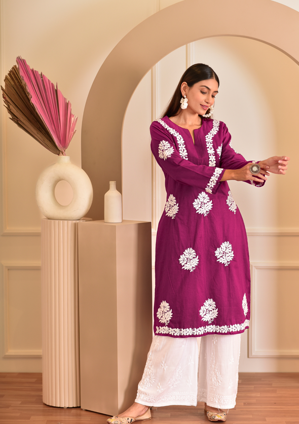 Kinza Chikankari Cotton Straight Kurta