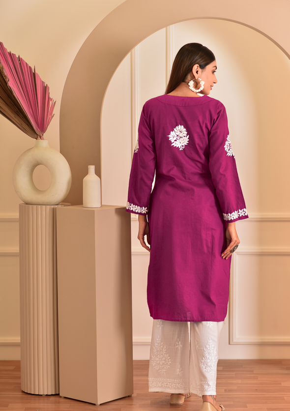 Kinza Chikankari Cotton Straight Kurta