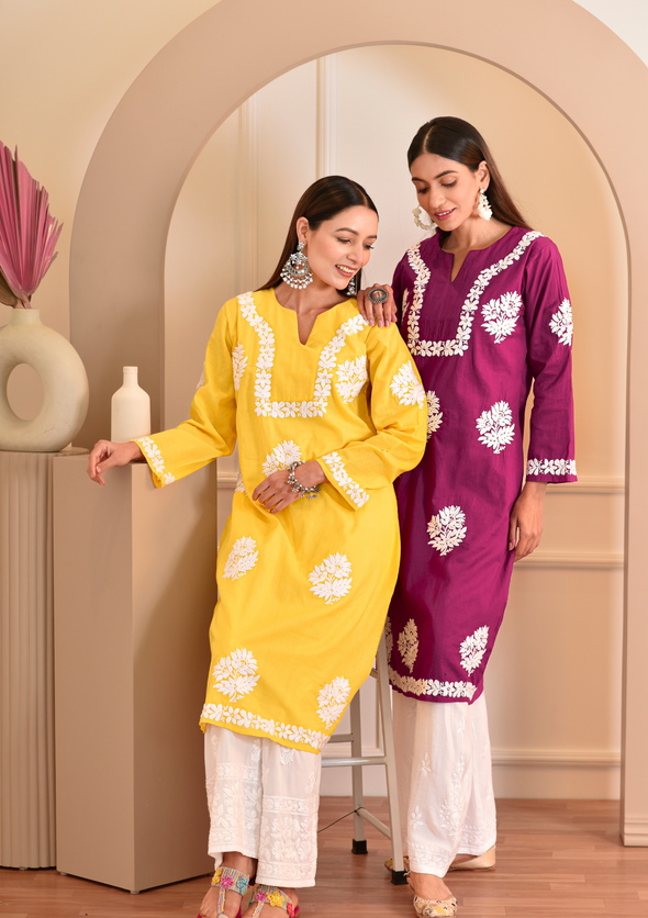 Kinza Chikankari Cotton Straight Kurta