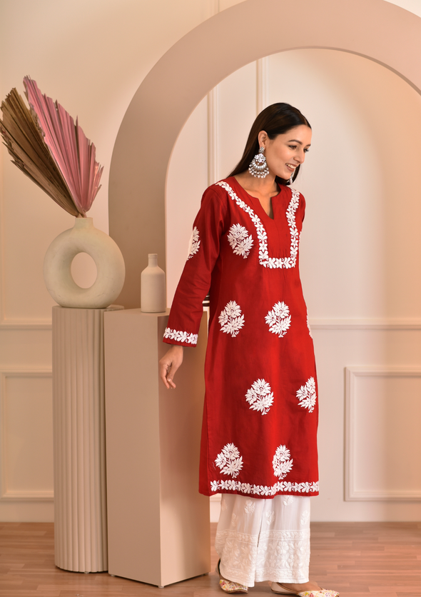 Kinza Chikankari Cotton Straight Kurta