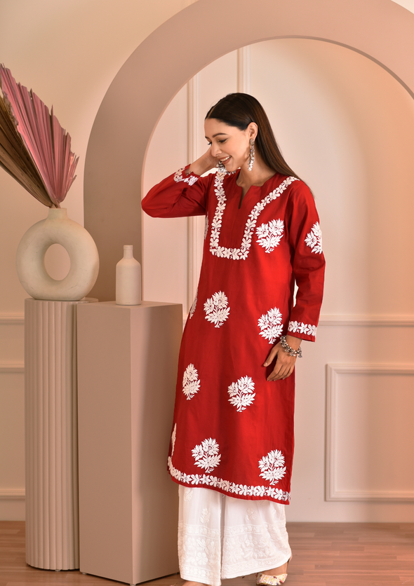 Kinza Chikankari Cotton Straight Kurta